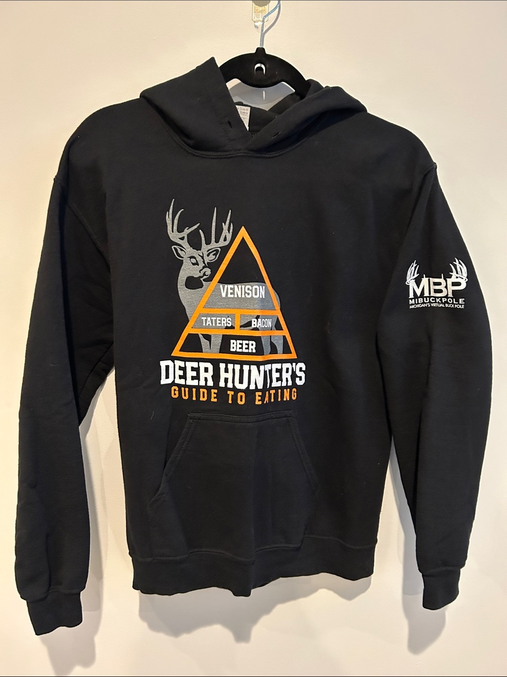 Gildan Black Hoodie with Orange & White Deer Hunter Graphic